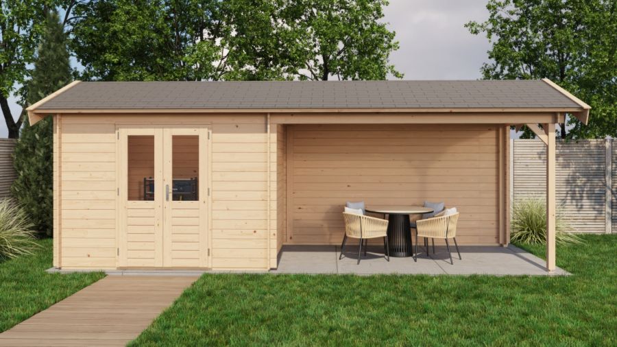 Lugarde Select Blokhut met overkapping Borne 300x250cm + 400cm - Onbehandeld