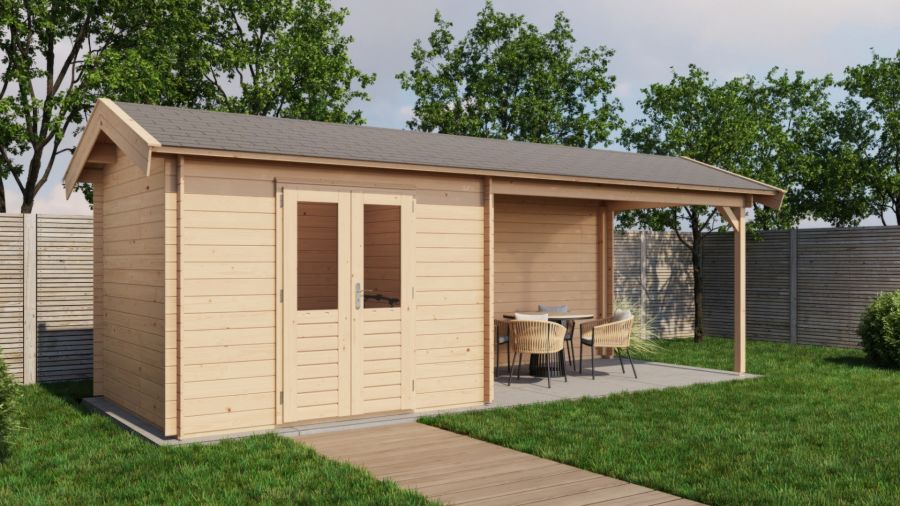 Lugarde Select Blokhut met overkapping Borne 300x250cm + 400cm - Onbehandeld