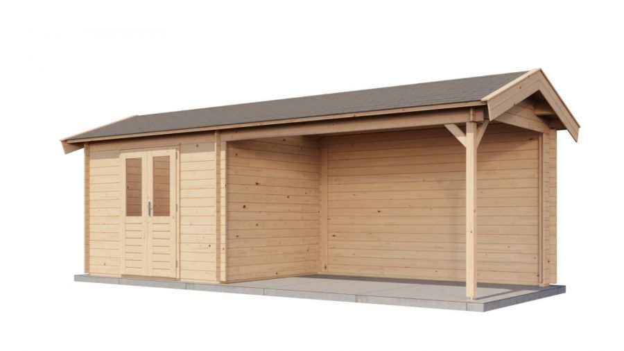 Lugarde Select Blokhut met overkapping Borne 300x250cm + 400cm - Onbehandeld