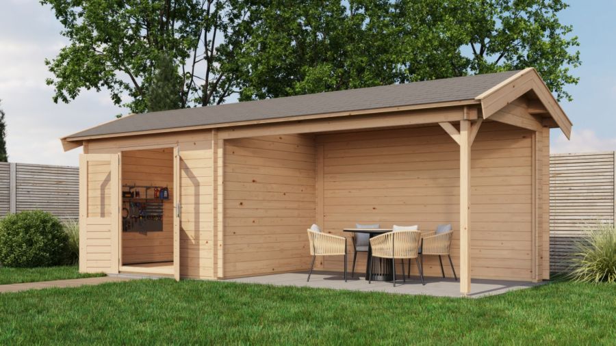 Lugarde Select Blokhut met overkapping Borne 300x250cm + 400cm - Onbehandeld
