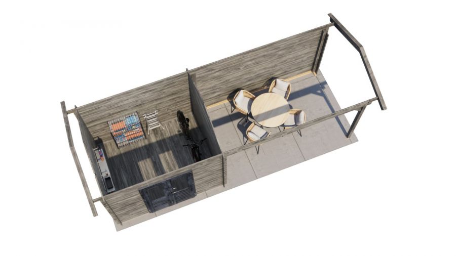 Lugarde Select Blokhut met overkapping Borne 300x250cm + 400cm - Keteldruk Grijs