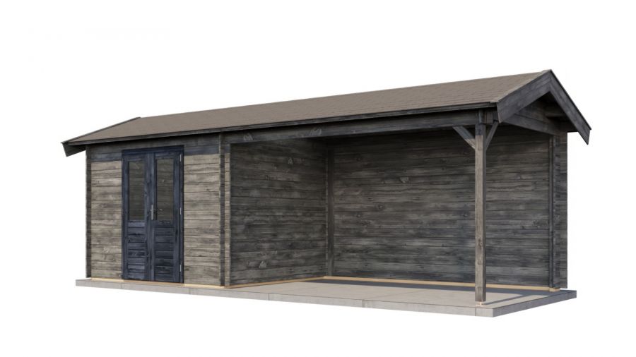 Lugarde Select Blokhut met overkapping Borne 300x250cm + 400cm - Keteldruk Grijs