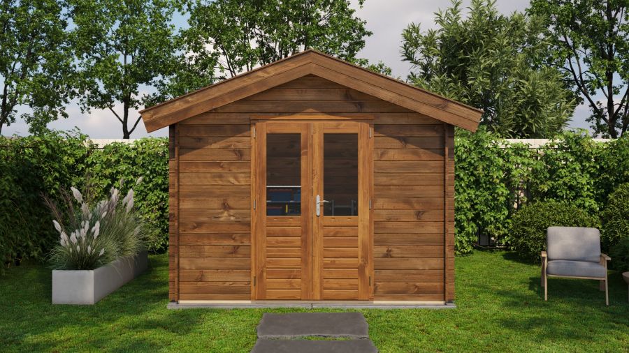 Lugarde Select Twello Blokhut 300x300 cm 28 mm vuren keteldruk bruin geïmpregneerd