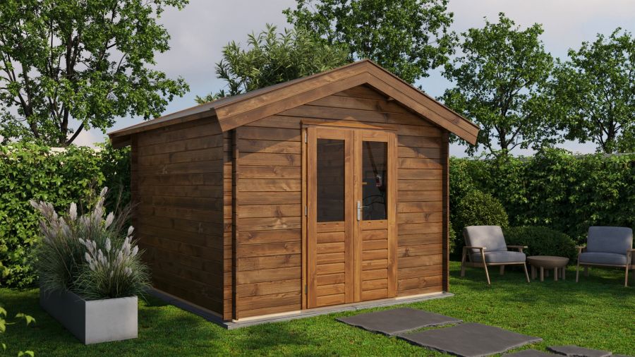 Lugarde Select Twello Blokhut 300x300 cm 28 mm vuren keteldruk bruin geïmpregneerd