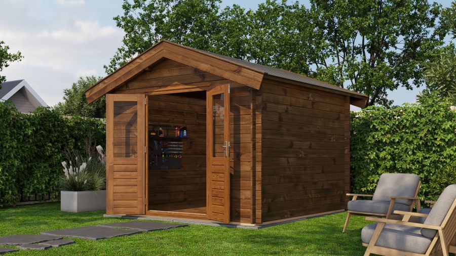 Lugarde Select Twello Blokhut 300x300 cm 28 mm vuren keteldruk bruin geïmpregneerd