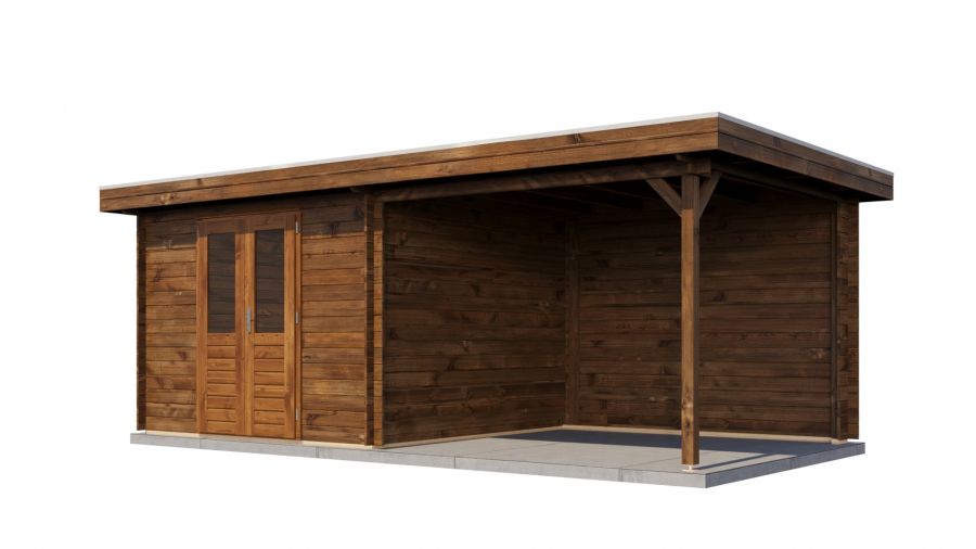 Lugarde Select Blokhut met overkapping Hilversum 300x300cm + 300cm - Keteldruk Bruin