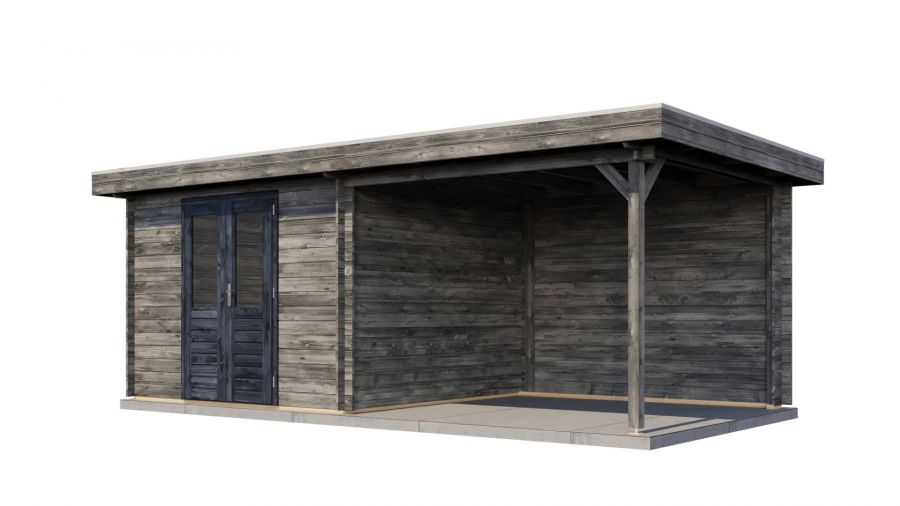 Lugarde Select Blokhut met overkapping Hilversum 300x300cm + 300cm - Keteldruk Grijs
