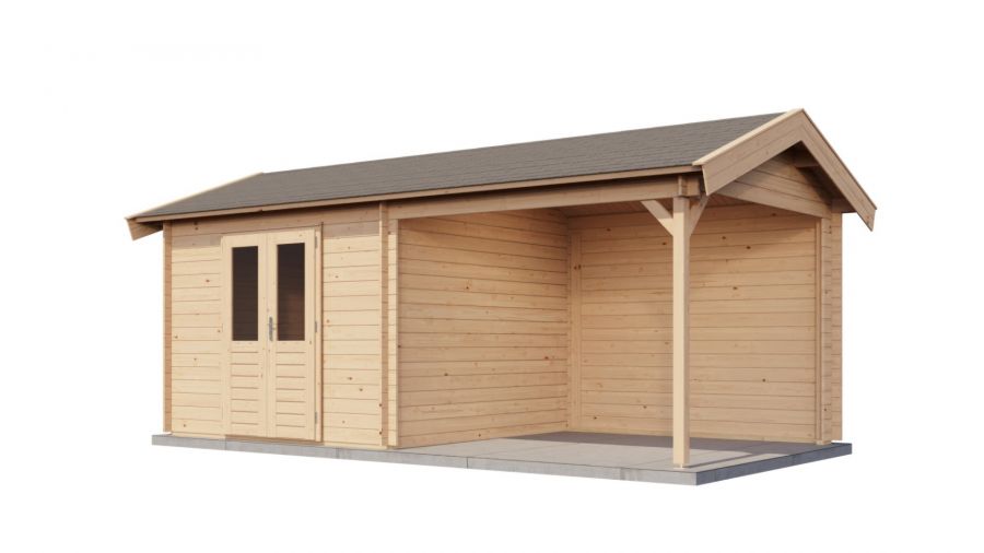 Lugarde Select Blokhut met overkapping Raalte 300x300cm + 300cm - Onbehandeld