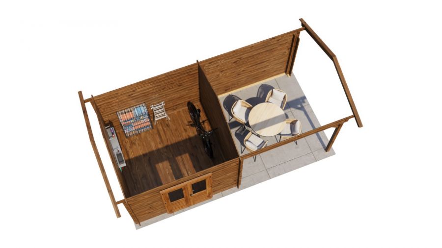 Lugarde Select Blokhut met overkapping Raalte 300x300cm + 300cm - Keteldruk Bruin
