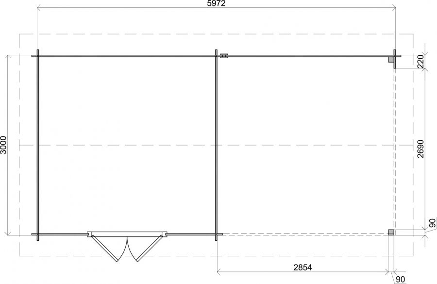 Lugarde Select Blokhut met overkapping Raalte 300x300cm + 300cm - Onbehandeld