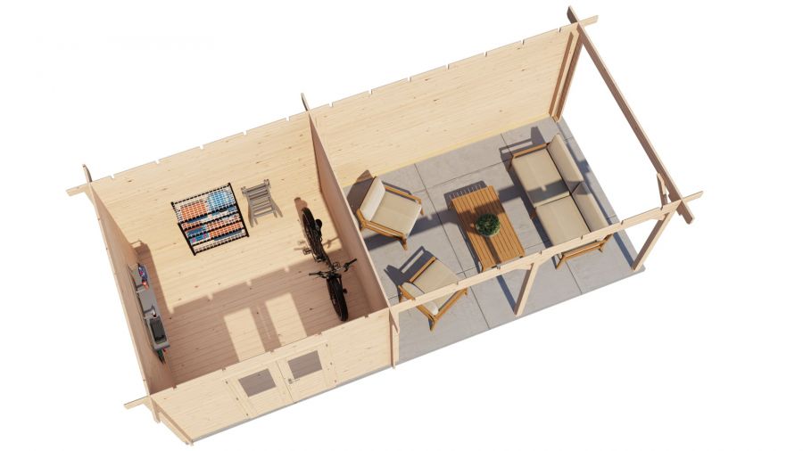 Lugarde Select Blokhut met overkapping Harderwijk 300x300cm + 400cm - Onbehandeld
