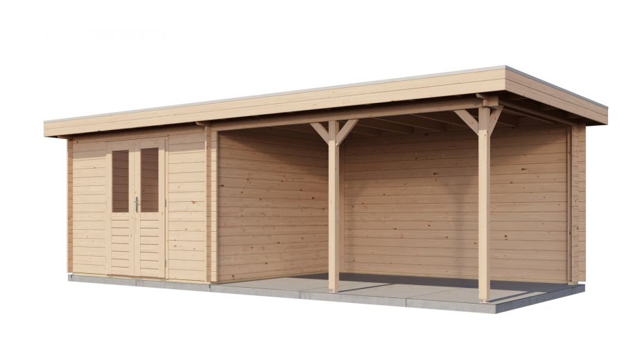 Lugarde Select Blokhut met overkapping Harderwijk 300x300cm + 400cm - Onbehandeld