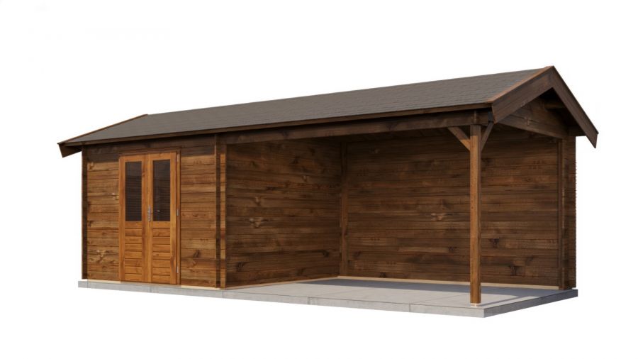 Lugarde Select Blokhut met overkapping Epe 300x300cm + 400cm - Keteldruk Bruin