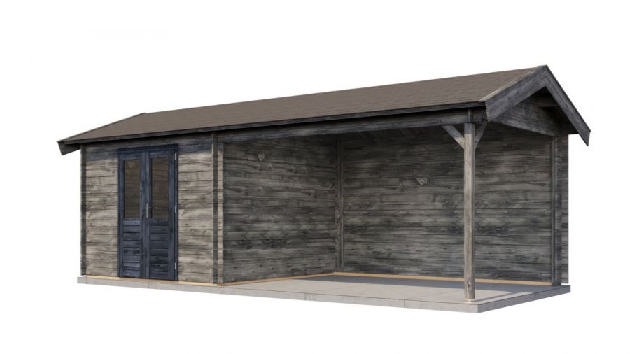 Lugarde Select Blokhut met overkapping Epe 300x300cm + 400cm - Keteldruk Grijs