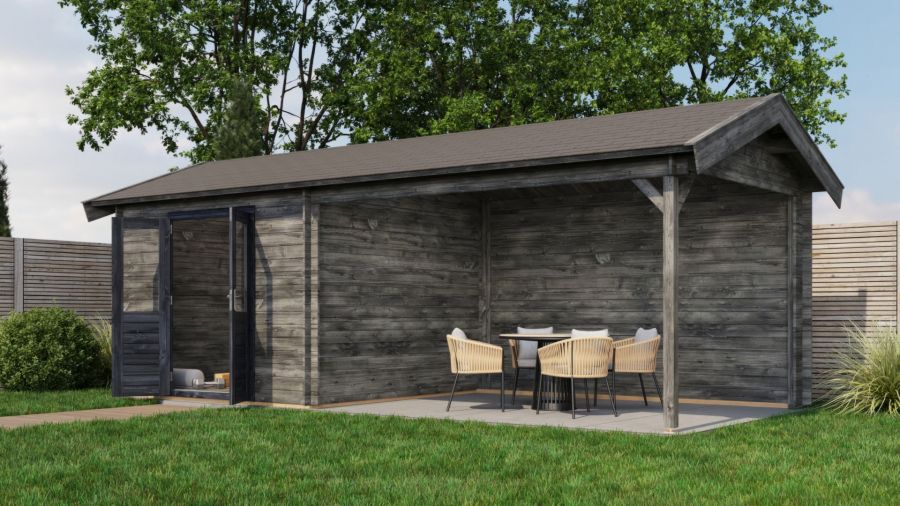 Lugarde Select Blokhut met overkapping Epe 300x300cm + 400cm - Keteldruk Grijs