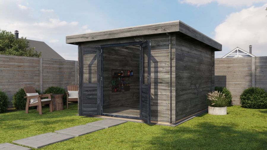 Lugarde Select Barneveld Blokhut 300x400 cm 28 mm keteldruk grijs geïmpregneerd