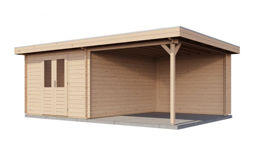 Lugarde Select Tiel Blokhut met overkapping 300x400 cm + 300 cm vuren blank