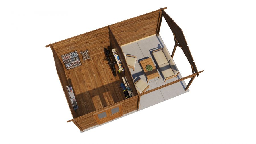 Lugarde Select Blokhut met overkapping Hattem 300x400cm + 300cm - Keteldruk Bruin