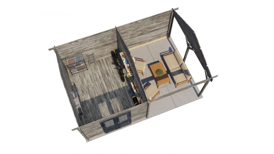 Lugarde Select Blokhut met overkapping Hattem 300x400cm + 300cm - Keteldruk Grijs