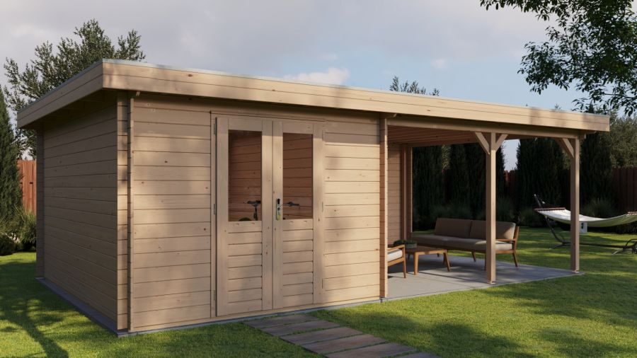 Lugarde Select Culemborg Blokhut met overkapping 300x400 cm + 400 cm vuren blank