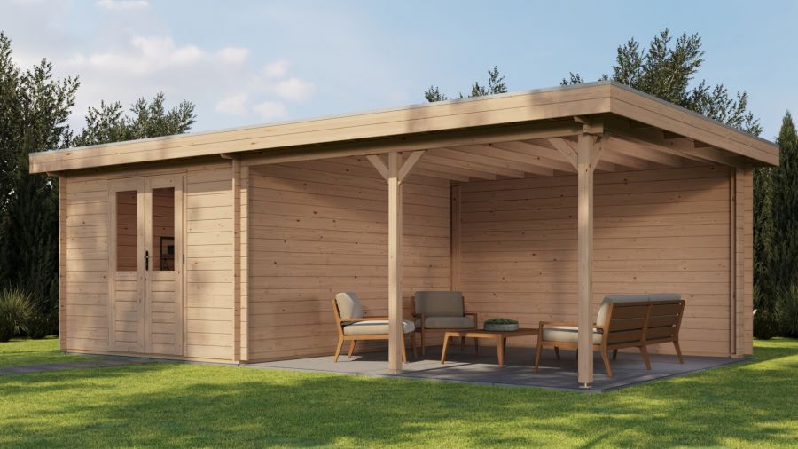 Lugarde Select Culemborg Blokhut met overkapping 300x400 cm + 400 cm vuren blank