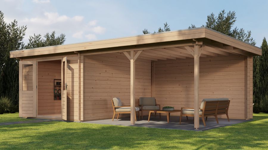 Lugarde Select Culemborg Blokhut met overkapping 300x400 cm + 400 cm vuren blank