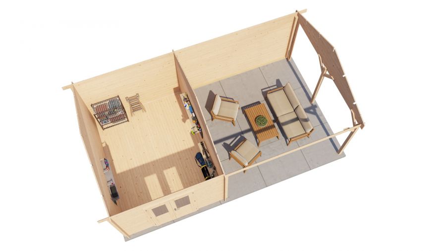 Lugarde Select Blokhut met overkapping Haaksbergen 300x400cm + 400cm - Onbehandeld