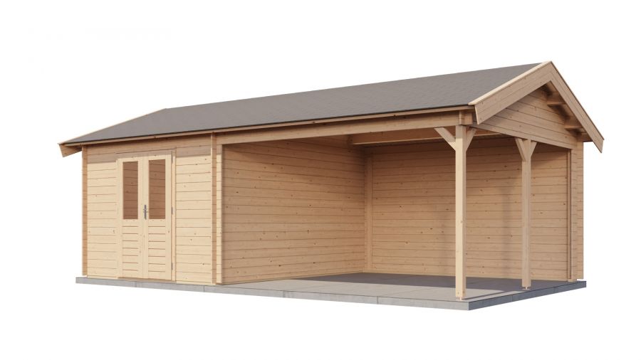 Lugarde Select Blokhut met overkapping Haaksbergen 300x400cm + 400cm - Onbehandeld
