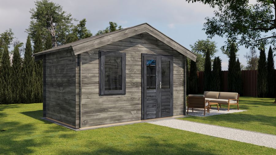 Lugarde Select Wijhe Blokhut 400x250 cm 28 mm keteldruk grijs geïmpregneerd