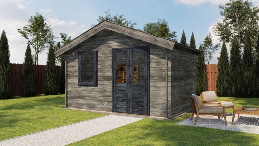 Lugarde Select Wijhe Blokhut 400x250 cm 28 mm keteldruk grijs geïmpregneerd