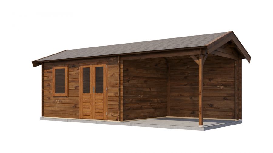 Lugarde Select Holten Blokhut met overkapping 400x300 cm + 300 cm keteldruk bruin geïmpregneerd