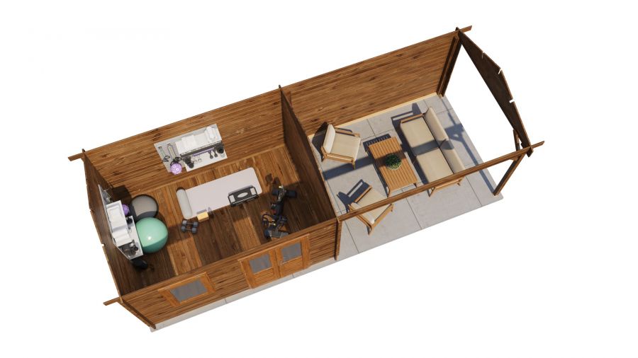 Lugarde Select Blokhut met overkapping Voorst 400x300cm + 400cm - Keteldruk Bruin