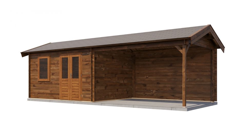 Lugarde Select Blokhut met overkapping Voorst 400x300cm + 400cm - Keteldruk Bruin