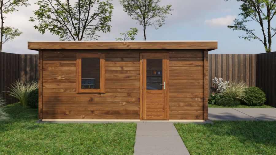 Lugarde Select Blokhut Eibergen met garagedeur 350x500cm - Keteldruk Bruin
