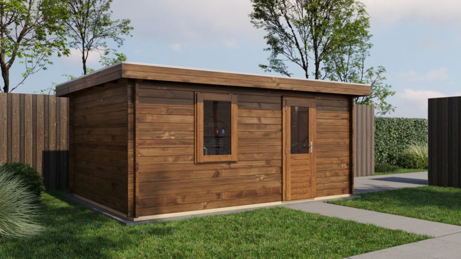Lugarde Select Blokhut Eibergen met garagedeur 350x500cm - Keteldruk Bruin