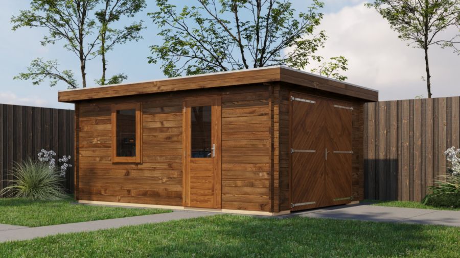Lugarde Select Blokhut Eibergen met garagedeur 350x500cm - Keteldruk Bruin