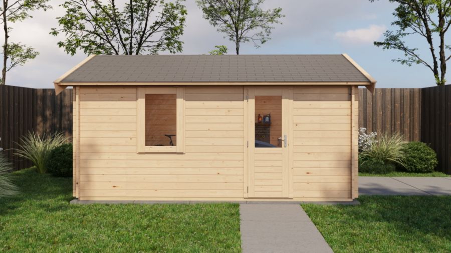 Lugarde Select Blokhut Opheusden met garagedeur 350x500cm - Onbehandeld