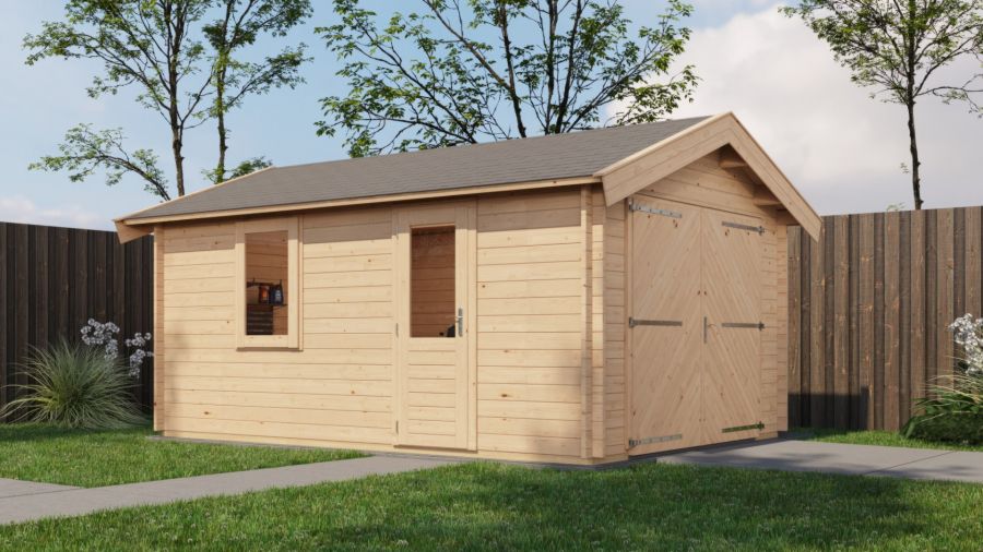 Lugarde Select Blokhut Opheusden met garagedeur 350x500cm - Onbehandeld