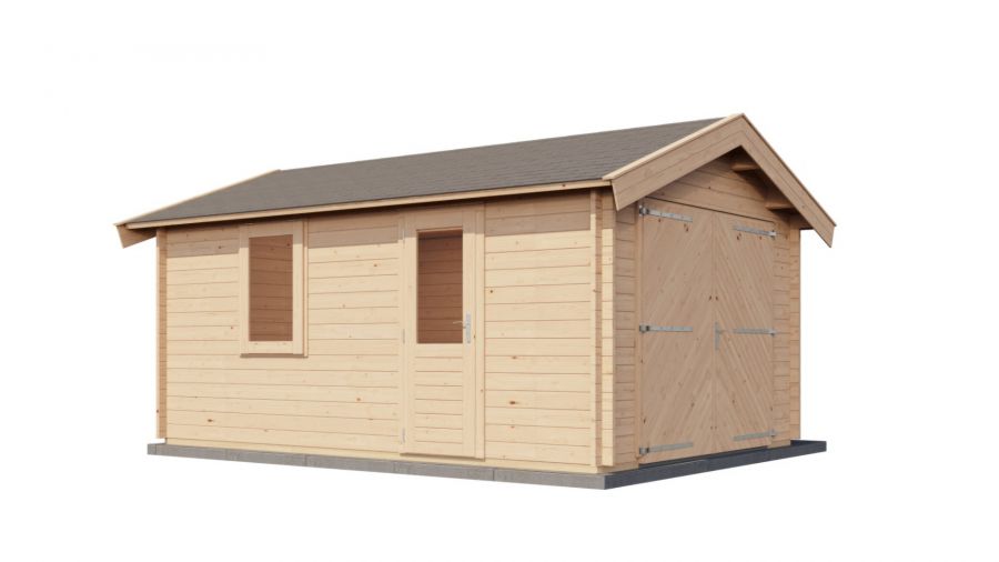 Lugarde Select Blokhut Opheusden met garagedeur 350x500cm - Onbehandeld