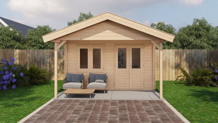 Lugarde Select Blokhut met overkapping Katwijk 400x300cm + 200cm - Onbehandeld