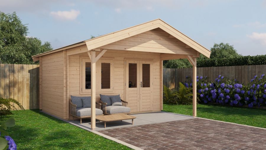 Lugarde Select Blokhut met overkapping Katwijk 400x300cm + 200cm - Onbehandeld