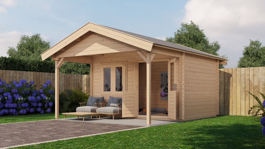 Lugarde Select Blokhut met overkapping Katwijk 400x300cm + 200cm - Onbehandeld