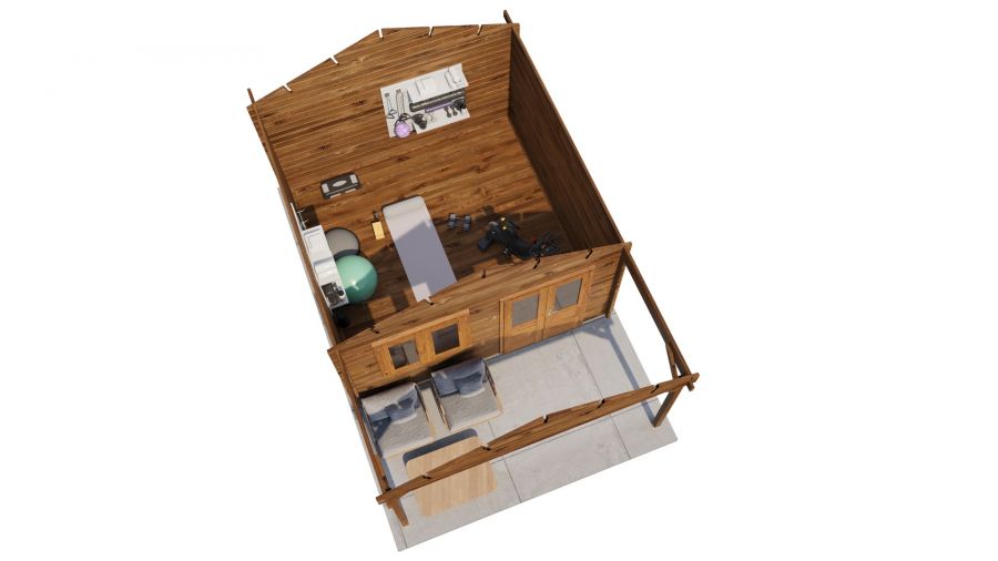 Lugarde Select Blokhut met overkapping Elburg 400x400cm + 200cm - Keteldruk Bruin