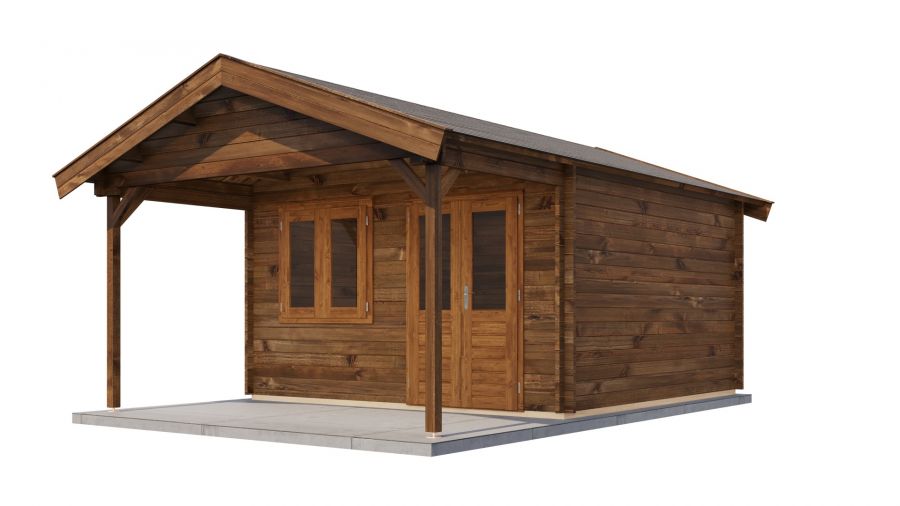 Lugarde Select Blokhut met overkapping Elburg 400x400cm + 200cm - Keteldruk Bruin