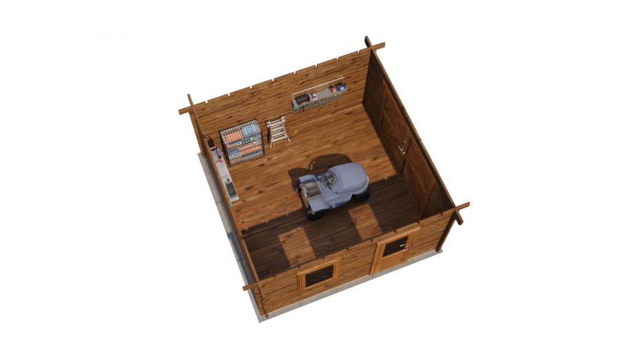Lugarde Select Blokhut Groenlo met garagedeur 400x400cm - Keteldruk Bruin