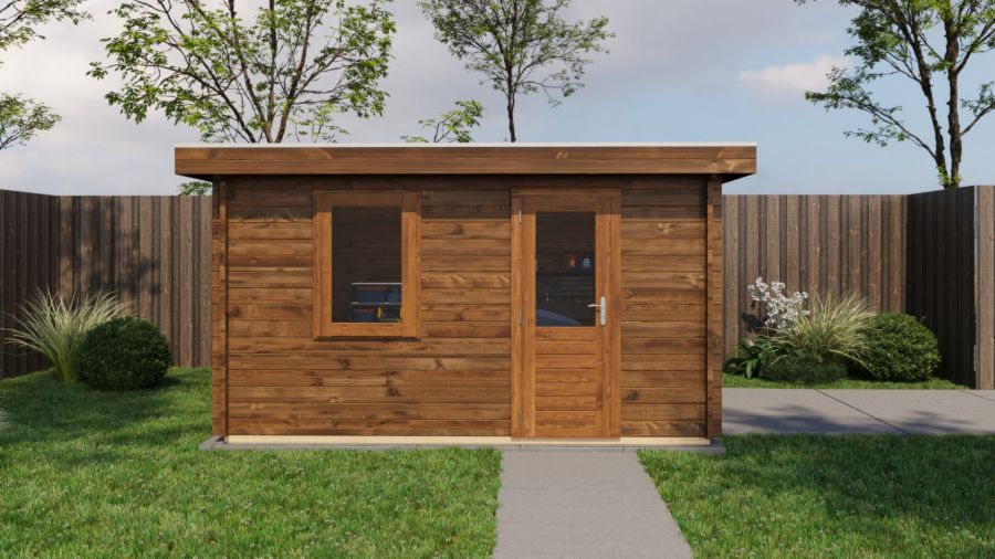 Lugarde Select Blokhut Groenlo met garagedeur 400x400cm - Keteldruk Bruin