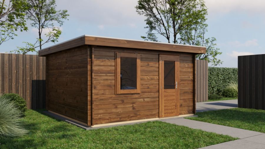 Lugarde Select Blokhut Groenlo met garagedeur 400x400cm - Keteldruk Bruin