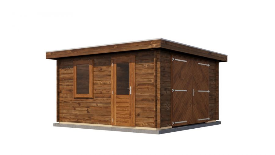 Lugarde Select Blokhut Groenlo met garagedeur 400x400cm - Keteldruk Bruin