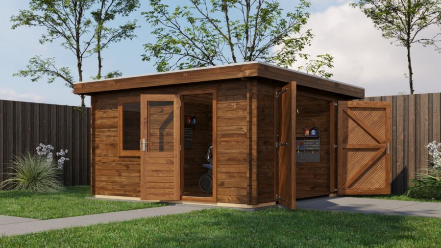 Lugarde Select Blokhut Groenlo met garagedeur 400x400cm - Keteldruk Bruin