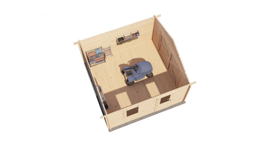 Lugarde Select Blokhut Maurik met garagedeur 400x400cm - Onbehandeld